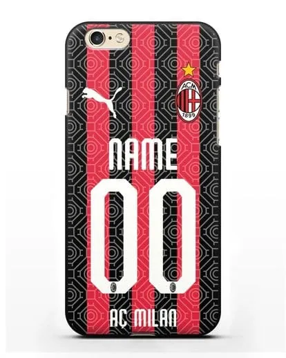 Именной чехол ФК Милан с фамилией и номером (сезон 2020-2021) домашняя форма силиконовый для iPhone 6