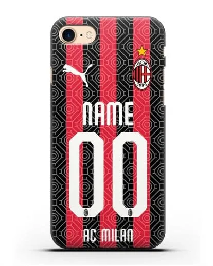 Именной чехол ФК Милан с фамилией и номером (сезон 2020-2021) домашняя форма силиконовый для iPhone 8