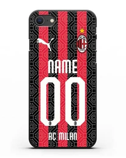 Именной чехол ФК Милан с фамилией и номером (сезон 2020-2021) домашняя форма силиконовый для iPhone SE 2020