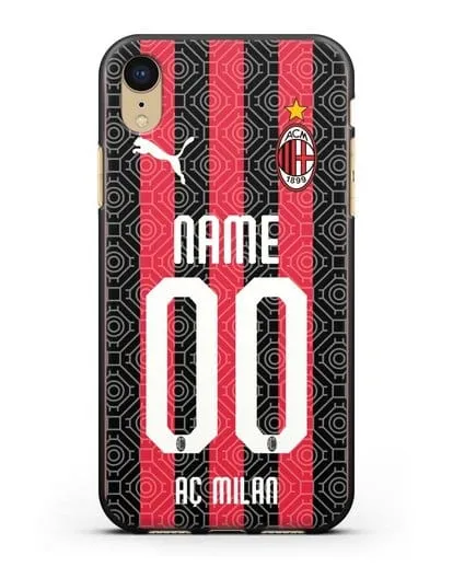 Именной чехол ФК Милан с фамилией и номером (сезон 2020-2021) домашняя форма силиконовый для iPhone XR
