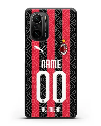 Именной чехол ФК Милан с фамилией и номером (сезон 2020-2021) домашняя форма силиконовый для Xiaomi Poco F3 Pro