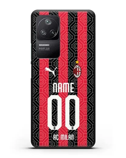 Именной чехол ФК Милан с фамилией и номером (сезон 2020-2021) домашняя форма силиконовый для Xiaomi Poco F4