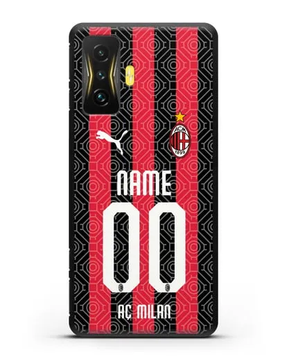 Именной чехол ФК Милан с фамилией и номером (сезон 2020-2021) домашняя форма силиконовый для Xiaomi Poco F4 GT