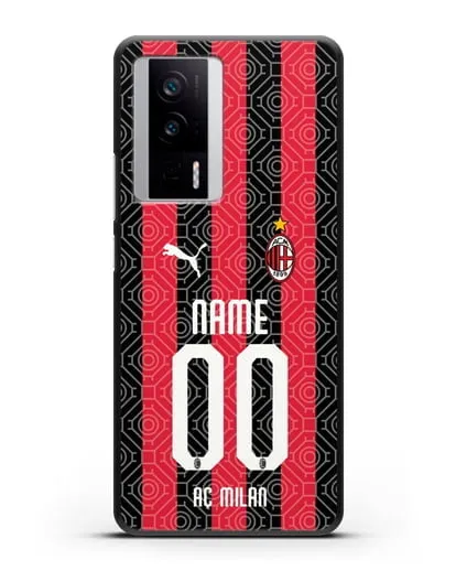 Именной чехол ФК Милан с фамилией и номером (сезон 2020-2021) домашняя форма силиконовый для Xiaomi Poco F5 Pro