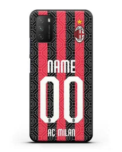 Именной чехол ФК Милан с фамилией и номером (сезон 2020-2021) домашняя форма силиконовый для Xiaomi Poco M3