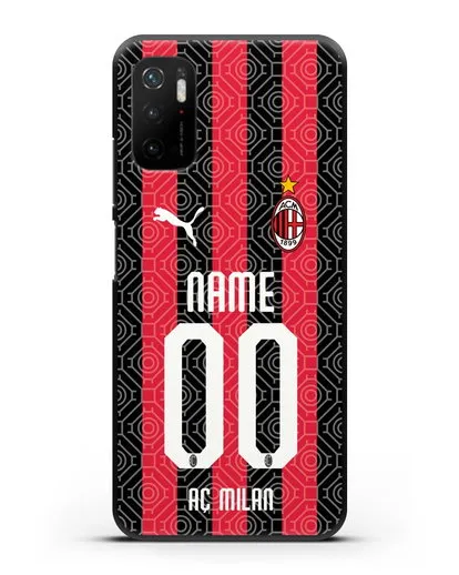 Именной чехол ФК Милан с фамилией и номером (сезон 2020-2021) домашняя форма силиконовый для Xiaomi Poco M3 Pro