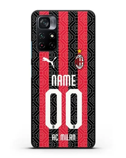 Именной чехол ФК Милан с фамилией и номером (сезон 2020-2021) домашняя форма силиконовый для Xiaomi Poco M4 Pro 5G