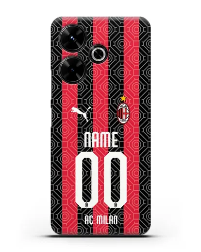 Именной чехол ФК Милан с фамилией и номером (сезон 2020-2021) домашняя форма силиконовый для Xiaomi Poco M6