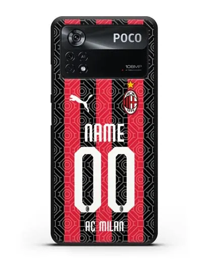 Именной чехол ФК Милан с фамилией и номером (сезон 2020-2021) домашняя форма силиконовый для Xiaomi Poco X4 Pro