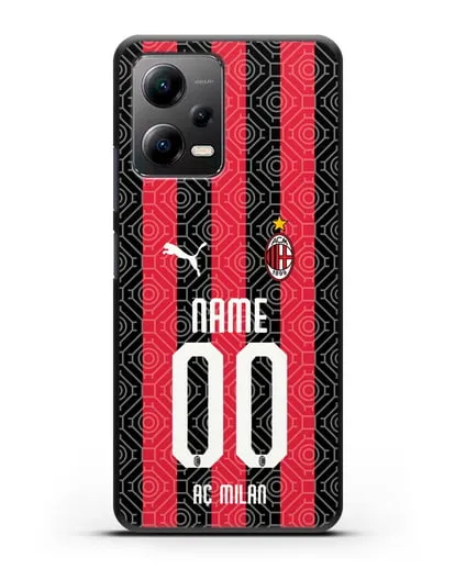 Именной чехол ФК Милан с фамилией и номером (сезон 2020-2021) домашняя форма силиконовый для Xiaomi Poco X5