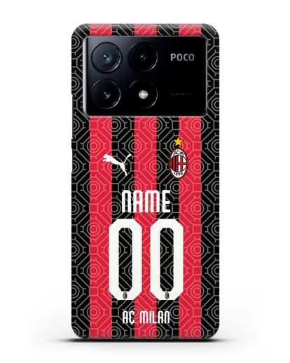 Именной чехол ФК Милан с фамилией и номером (сезон 2020-2021) домашняя форма силиконовый для Xiaomi Poco X6 Pro
