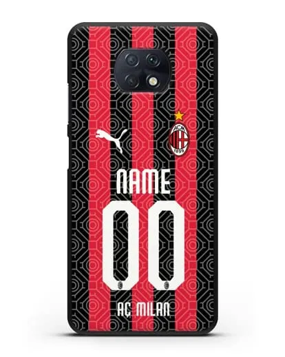 Именной чехол ФК Милан с фамилией и номером (сезон 2020-2021) домашняя форма силиконовый для Xiaomi Redmi Note 9T
