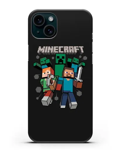 Чехол с рисунком Minecraft силиконовый для iPhone 15 Plus