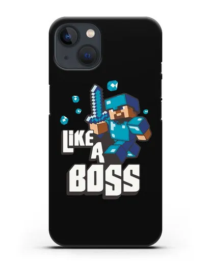 Чехол Minecraft с надписью Like A Boss силиконовый для iPhone 13
