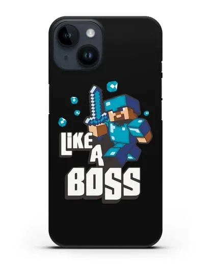 Чехол Minecraft с надписью Like A Boss силиконовый для iPhone 14