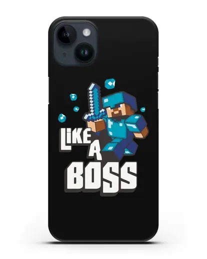Чехол Minecraft с надписью Like A Boss силиконовый для iPhone 14 Plus