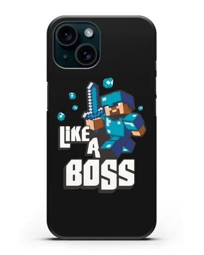 Чехол Minecraft с надписью Like A Boss силиконовый для iPhone 15