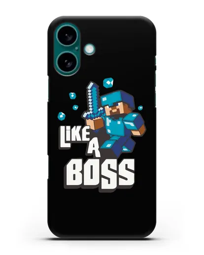 Чехол Minecraft с надписью Like A Boss силиконовый для iPhone 16 Plus