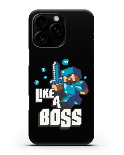 Чехол Minecraft с надписью Like A Boss силиконовый для iPhone 16 Pro Max