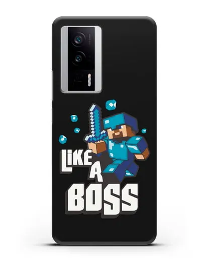 Чехол Minecraft с надписью Like A Boss силиконовый для Xiaomi Poco F5 Pro