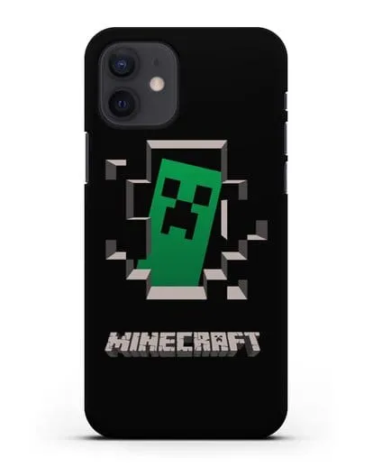 Чехол с крипером и надписью Minecraft силиконовый для iPhone 12