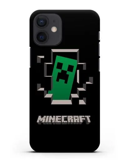 Чехол с крипером и надписью Minecraft силиконовый для iPhone 12 mini