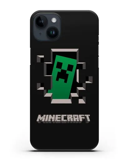 Чехол с крипером и надписью Minecraft силиконовый для iPhone 14 Plus