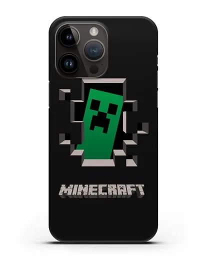 Чехол с крипером и надписью Minecraft силиконовый для iPhone 14 Pro Max
