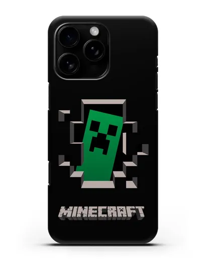 Чехол с крипером и надписью Minecraft силиконовый для iPhone 16 Pro Max