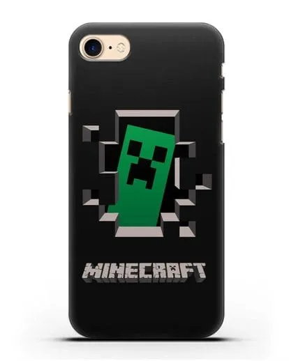 Чехол с крипером и надписью Minecraft силиконовый для iPhone 8