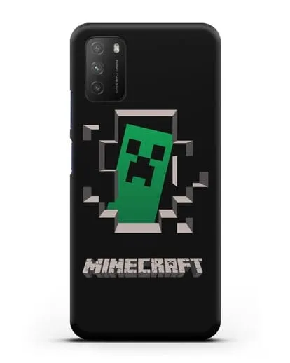 Чехол с крипером и надписью Minecraft силиконовый для Xiaomi Poco M3