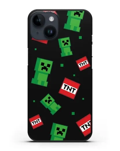 Чехол с криперами и динамитом силиконовый для iPhone 14