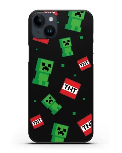 Чехол с криперами и динамитом силиконовый для iPhone 14 Plus