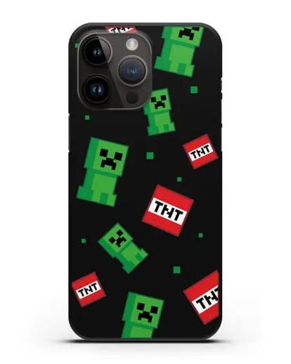 Чехол с криперами и динамитом силиконовый для iPhone 14 Pro Max