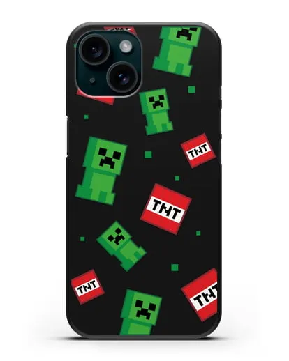 Чехол с криперами и динамитом силиконовый для iPhone 15