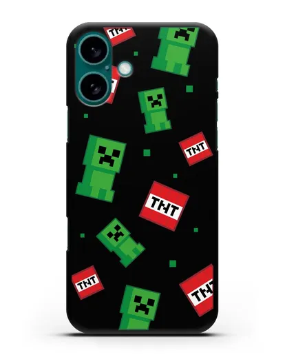 Чехол с криперами и динамитом силиконовый для iPhone 16 Plus