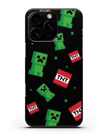 Чехол с криперами и динамитом силиконовый для iPhone 16 Pro Max