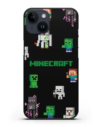 Чехол со стикерами Майнкрафт силиконовый для iPhone 14