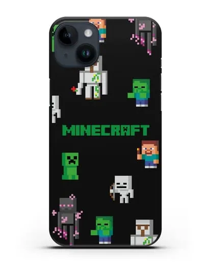 Чехол со стикерами Майнкрафт силиконовый для iPhone 14 Plus