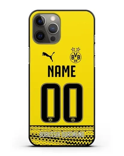 Именной чехол ФК Боруссия Дортмунд с фамилией и номером желтая форма силиконовый для iPhone 12 Pro Max
