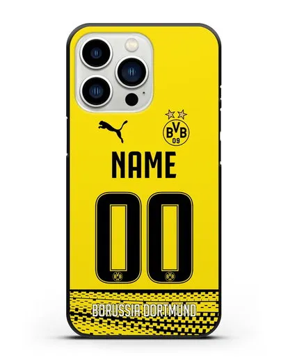 Именной чехол ФК Боруссия Дортмунд с фамилией и номером желтая форма силиконовый для iPhone 13 Pro