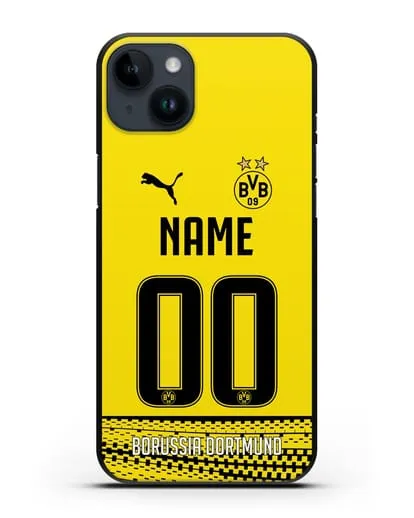 Именной чехол ФК Боруссия Дортмунд с фамилией и номером желтая форма силиконовый для iPhone 14 Plus