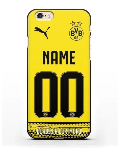 Именной чехол ФК Боруссия Дортмунд с фамилией и номером желтая форма силиконовый для iPhone 6
