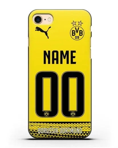 Именной чехол ФК Боруссия Дортмунд с фамилией и номером желтая форма силиконовый для iPhone 7