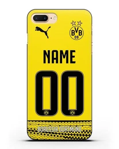 Именной чехол ФК Боруссия Дортмунд с фамилией и номером желтая форма силиконовый для iPhone 7 Plus