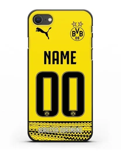 Именной чехол ФК Боруссия Дортмунд с фамилией и номером желтая форма силиконовый для iPhone SE 2020