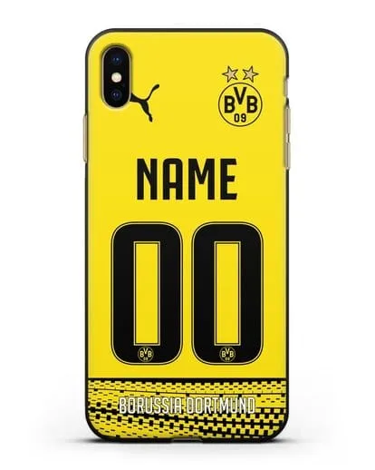 Именной чехол ФК Боруссия Дортмунд с фамилией и номером желтая форма силиконовый для iPhone XS Max