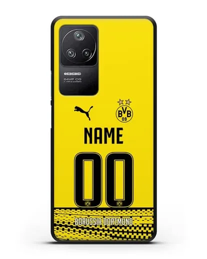 Именной чехол ФК Боруссия Дортмунд с фамилией и номером желтая форма силиконовый для Xiaomi Poco F4