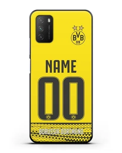 Именной чехол ФК Боруссия Дортмунд с фамилией и номером желтая форма силиконовый для Xiaomi Poco M3