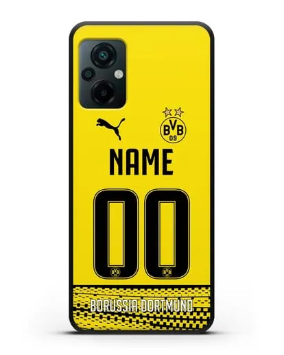 Именной чехол ФК Боруссия Дортмунд с фамилией и номером желтая форма силиконовый для Xiaomi Poco M5